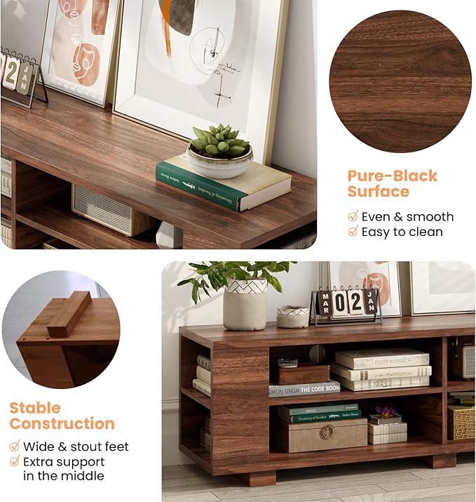 Giantex Modern TV Stand for TVs up to 65 Inch, Wood Entertainment Center w/ 8 Open Storage & Adjustable Shelves, Television Stands w/ 4 Cable Holes, TV Console Table for Living Room, Bedroom (Coffee)