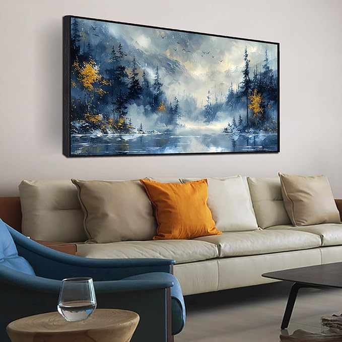 Foggy Forest Wall Art - Modern Wall Art for Living Room Large Size - Black Framed Wall Decor Ready to Hang 29"x 59"