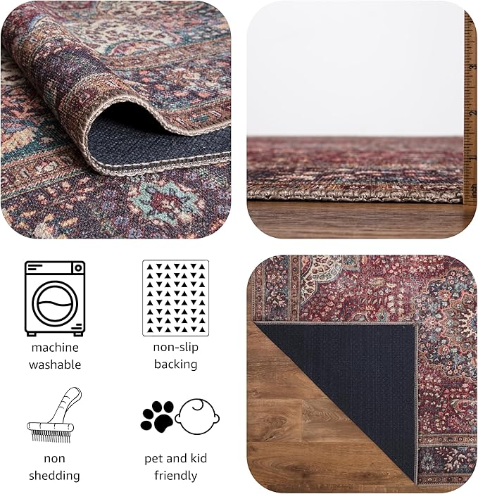 Keen Home Design 2x7 Rug - Machine Washable Runner Rug with Non-Slip Backing, Ideal for Hallway, Entryway, Kitchen, Laundry Room - Vintage, Easy Clean, Durable, Low Pile Rug - (2'6" x 7')