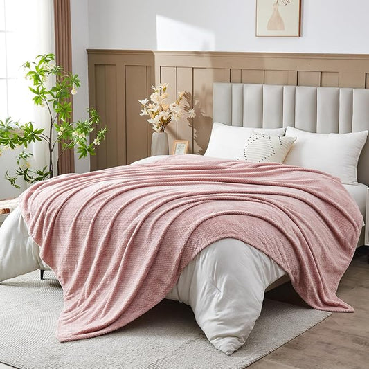 NEWCOSPLAY Super Soft Queen Blanket Dusty Pink Premium Silky Flannel Fleece Leaves Pattern Lightweight Bed Blanket All Season Use (Dusty Pink, Queen(90"x90"))