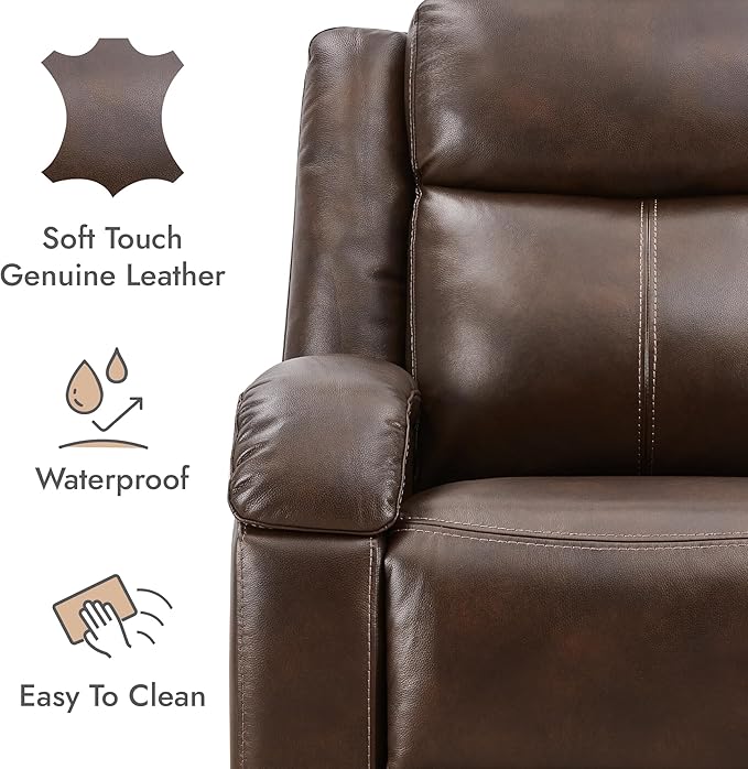 Watson & Whitely Genuine Leather Power Recliner Chairs for Adults, Wall Hugger RV Recliner with Power Headrest & Charging Ports, Electric Recliner Sofa Chair for Living Room, Dark Brown