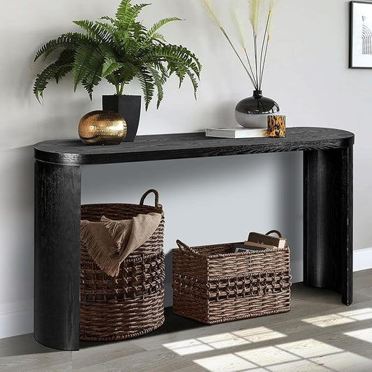 60" Wood Console Table for Entryway, Long Sofa Table Behind Couch Narrow Entryway Table with Curved Legs 2 Types of Installation for Living Room, Hallway, Foyer, Easy Assembly, Black