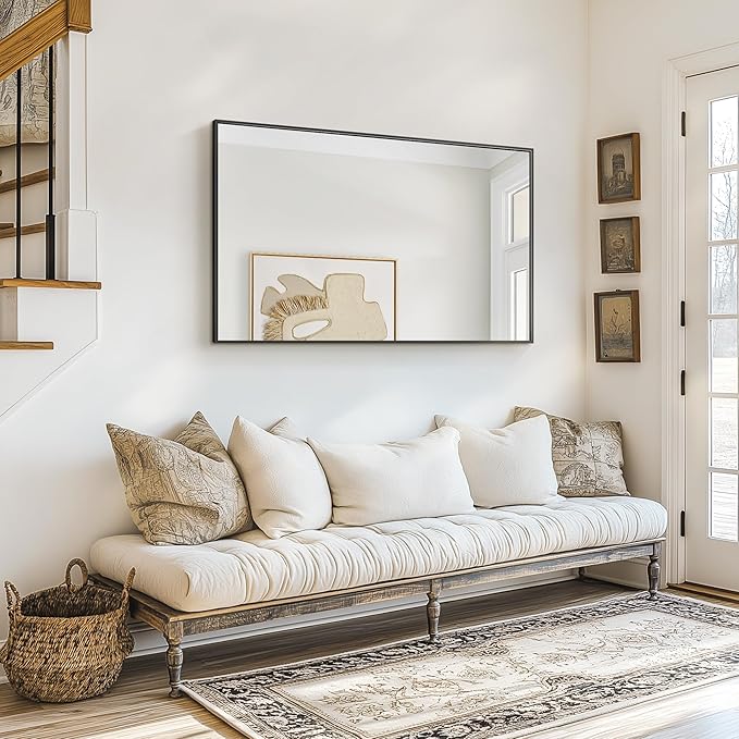 Bathroom Vanity Mirror for Wall, 48" x 30" Metal Framed Rectangular Bathroom Wall Mirror for Over Sink, HD Shatterproof Glass, Hangs Horizontally or Vertically(Black)