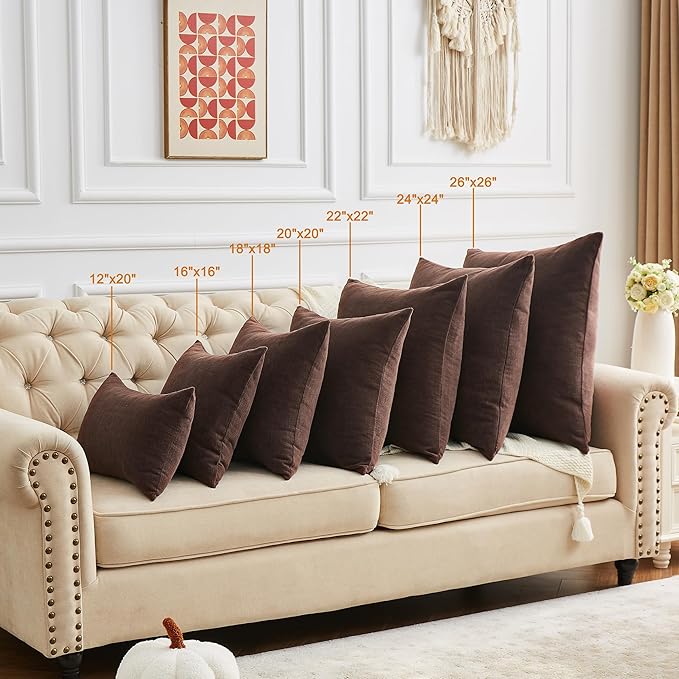 GAWAMAY Decorative Square Throw Pillow Covers 20"x20" Inch Set of 2, Super Soft Chenille Pillows Farmhouse Fall Pillowcase for Living Room Bedroom Sofa Couch Cushion Cover Coffee 50x50cm (No Inserts)