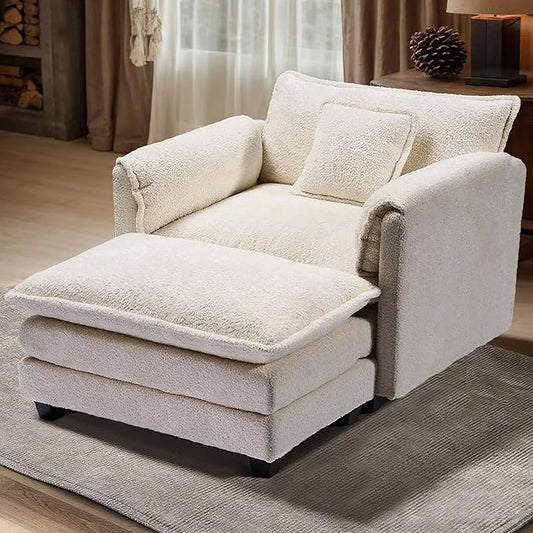 SweetGO corporation 42'' Plush Chaise Lounge Chair Indoor Single Sofa Accent Chair with Ottoman for Living Room/Bedroom, Modern Couch for Reading