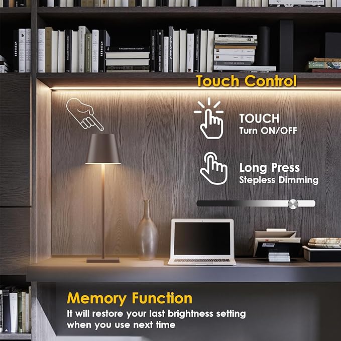 2 Packs LED Cordless Table Lamp, Rechargeable Battery Desk lamp 5500mAh Battery Operated Stepless Dimming Modern Portable Table Light for Restaurant/Table/Bedroom/Outdoor IP54 Waterproof (Rust Red)