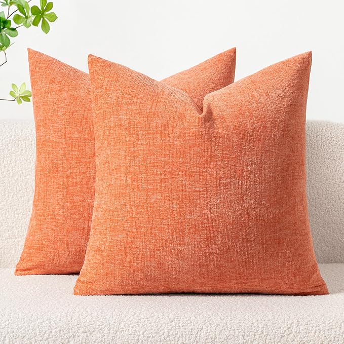 MIULEE Pack of 2 Couch Throw Pillow Covers 20x20 Inch Soft Coral Red Chenille Pillow Covers for Sofa Living Room Solid Dyed Pillow Cases