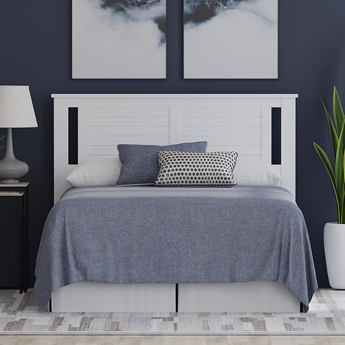 Serene Poplar Wood Full Headboard, Modern Farmhouse Panel with Horizontal Scoring, Full Size Headboard in White, Casual Coastal Style, Easy Assembly, Quality Materials