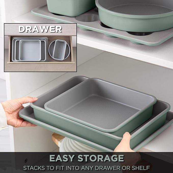 Country Kitchen Nonstick Stackable Bakeware Set - Durable, Easy Release Baking Set, Sage, 6 Pcs