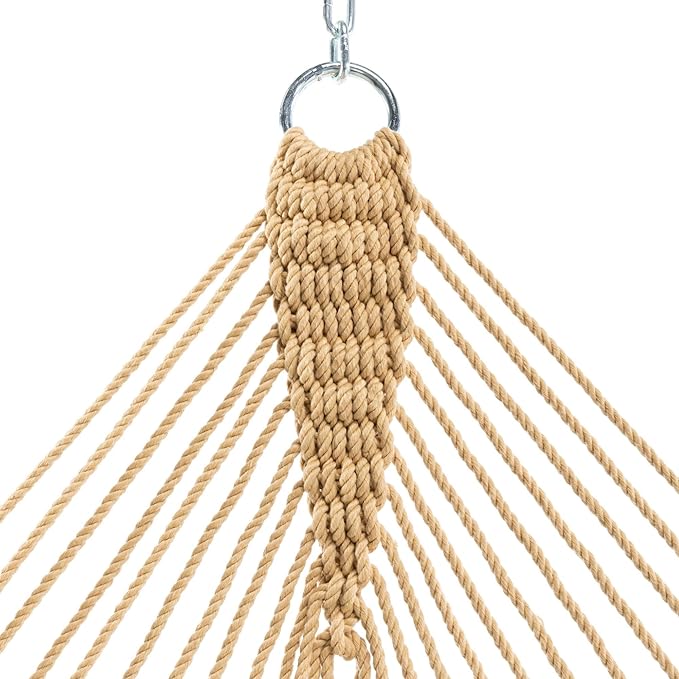 Original Pawleys Island 15DCTAN Presidential Tan DURACORD Rope Hammock w/Extension Chains & Tree Hooks, Handcrafted in The USA, Accommodates 2 People, 450 LB Weight Capacity, 13 ft. x 65 in.
