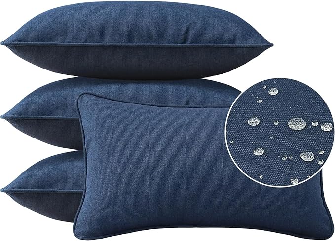 Sunbrella Decorative Outdoor Water Repellent Throw Pillows with Inserts, Set of 4, 20" x12" Pillows for Patio, Backyard, Bed, Couch, and Patio Furniture, Specrtum Indigo