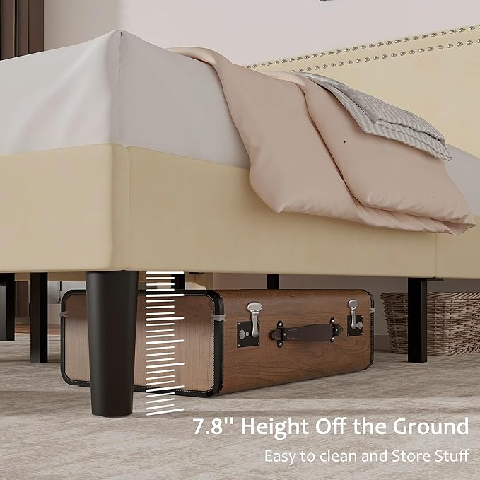 VECELO Full Size Platform Bed Frame with Height Adjustable Upholstered Headboard, Modern Mattress Foundation,Strong Wood Slat Support, No Box Spring Needed, Easy Assembly