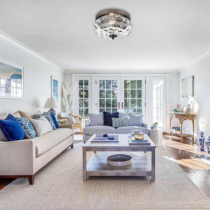 Darkaway Ceiling Light Fixtures Flush Mount Indoor Outdoor Ceiling Light with Water Ripple Glass Shade for Hallway Kitchen Bedroom Porch Living Room Bronze Finish