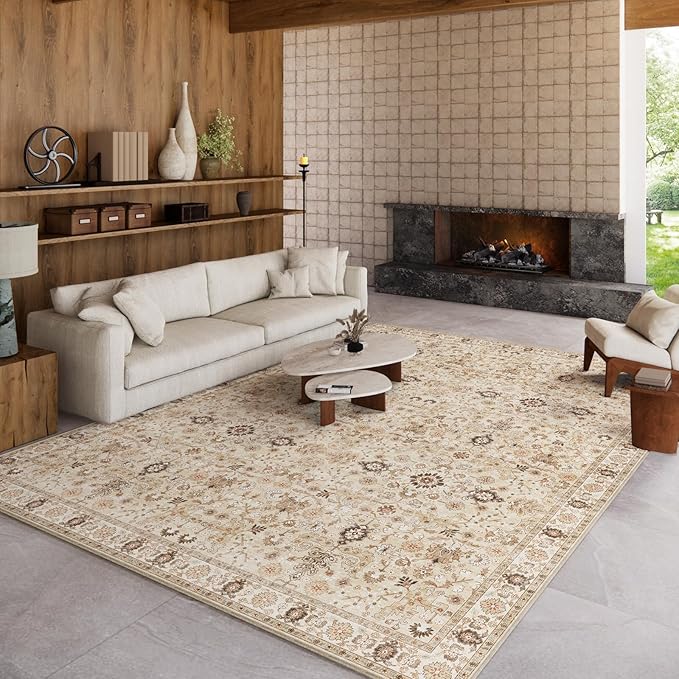 8x10 Washable Area Rugs Ultral Soft Non-Slip Stain Resistant Vintage Boho Large Carpet for High-Traffic Living Room & Dining Room