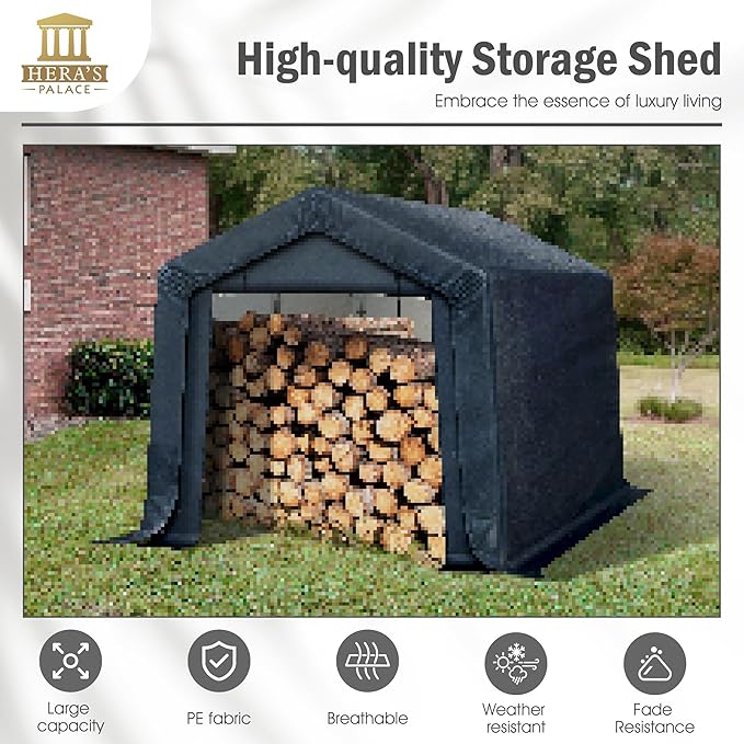 HERA'S PALACE 8x12ft Heavy Duty Carport Outdoor Patio Anti-Snow Portable Canopy Storage Shelter Shed with 2 Doors Garage Kit Tent for Motorcycle Garden Tools