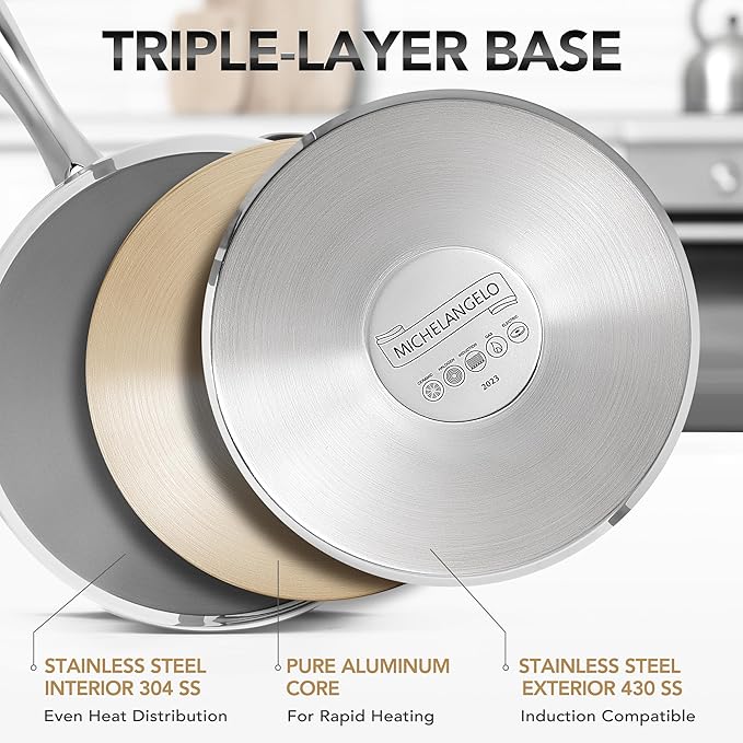 MICHELANGELO Stainless Steel Pot Set with Lids 1QT & 2QT & 3QT, Stainless Steel Saucepan Set 6pcs, 18/10 Induction Saucepans, Induction Compatible, Dishwasher Safe