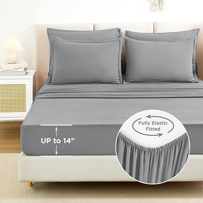 Litanika Full Size Comforter Sets Medium Gray - 7 Pieces Bed in a Bag Full Bedding Comforter Sets, Solid Lightweight Bed Set with Comforter, Sheets, Pillowcases & Shams