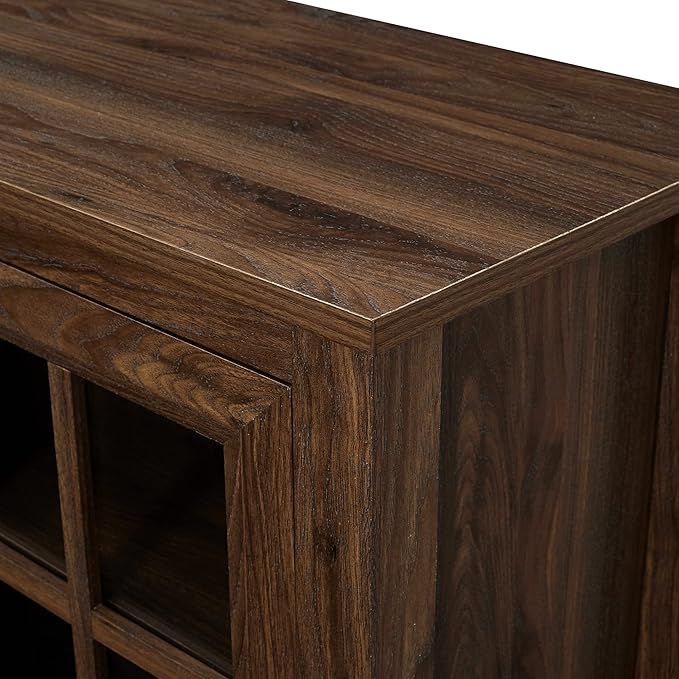 Walker Edison Dakota Modern Farmhouse 2 Glass Door Stand for TVs up to 65 Inches, 58 Inch, Dark Walnut