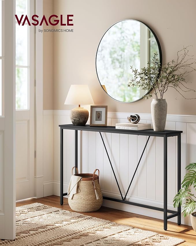 VASAGLE Console Sofa Table, Narrow Entryway Table, for Living Room, Bedroom, Easy Assembly, Charcoal Gray and Ink Black ULNT020B04