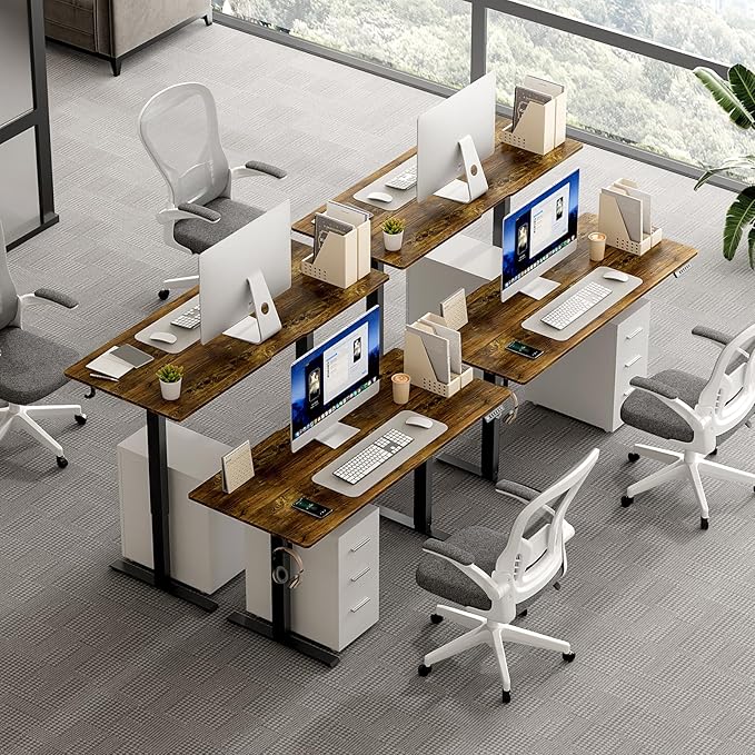 63 x 28 Inch Electric Standing Desk Adjustable Height, Sit Stand Desk, Stand up Desk for Home Office, Computer Workstation (Spliced Desktop,Rustic Brown)