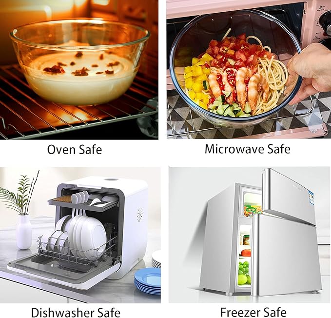 Glass Mixing Bowl Set of 3 for Kitchen, Baking, Prepping, Serving, Cooking 1.1QT, 2.5QT, 4.2QT Large Salad Bowl Set, High Brosilicate Bowl Set, Stackable, Non-toxic, Microwavable, Great Gift