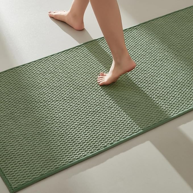 Bathroom Runner Rug, Long Bath Mat Washable Thin Quick Dry Low Pile Bathroom Runner Rugs 24 x 60 Non Slip, Sage Green 24"x60"
