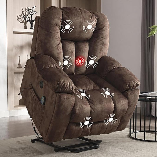 CANMOV Power Lift Recliner Chair with Massage and Heat for Elderly, Overstuffed Wide Recliners, Heavy Duty and Safety Motion Reclining Mechanism with USB Ports, 2 Concealed Cup Holders, Chocolate