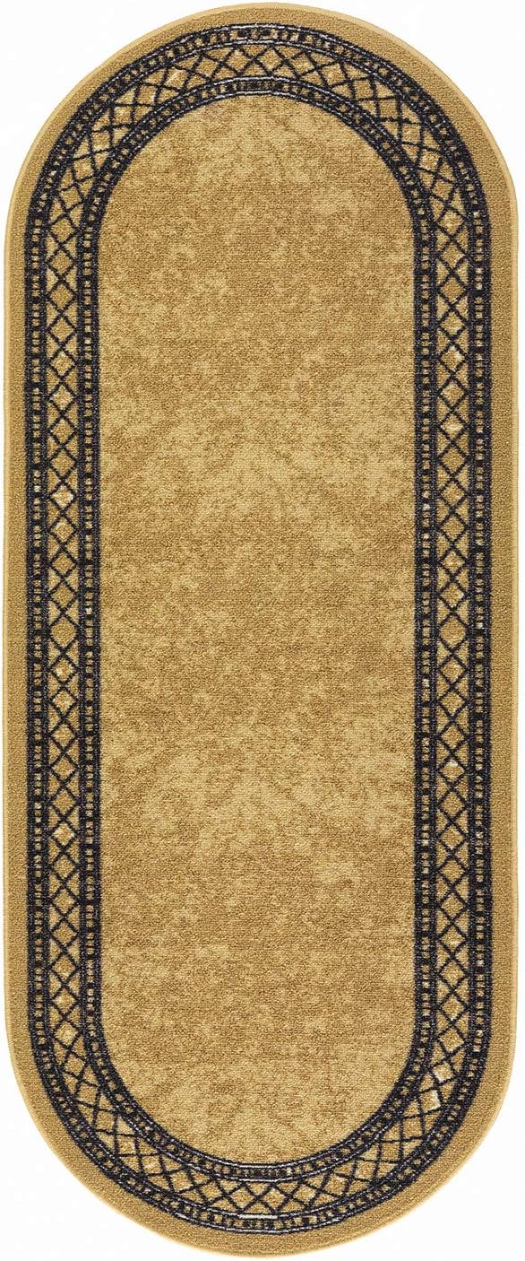 Antep Rugs Alfombras Modern Bordered 2x5 Non-Skid (Non-Slip) Low Profile Pile Rubber Backing Kitchen Area Rugs (Brown, 2' x 5' Oval)