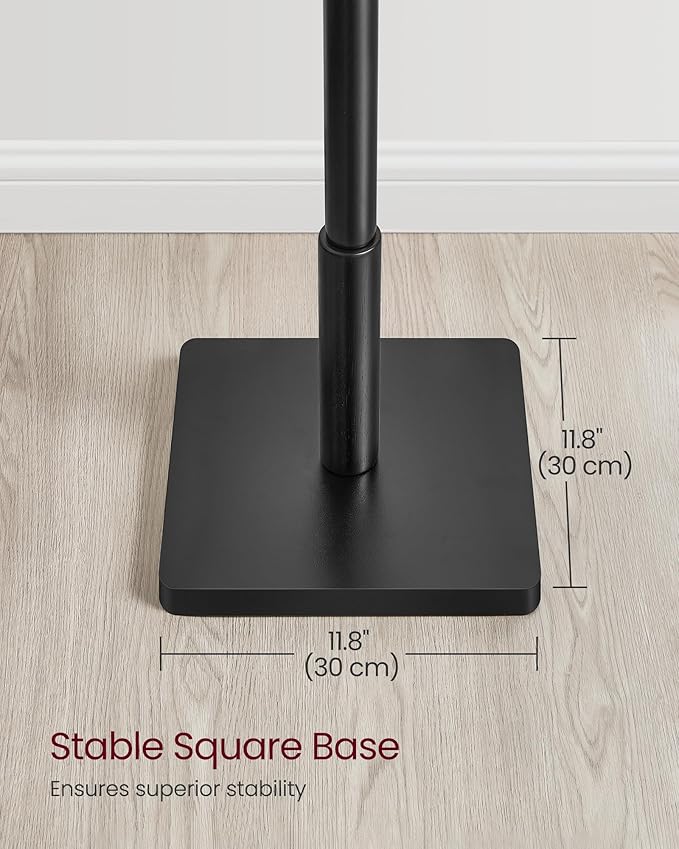 VASAGLE Solid Wood Coat Rack, Free Standing Hall Coat Tree with 8 Hooks, 3 Height Options, for Coats, Hats, Bags, Purses, for Entryway, Hallway, Rubberwood Hooks and Pole, Ink Black URCR010B01