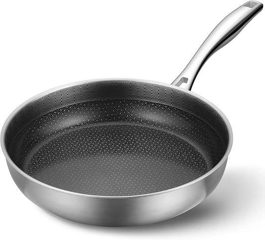PekGema Nonstick Frying Pan 10 inch, Hybird Ceramic Frying Pan, Stainless Steel Skillet, Non-stick Oven-Safe Chef Pan, Induction Ready, PFOA PFAS FREE Cookware