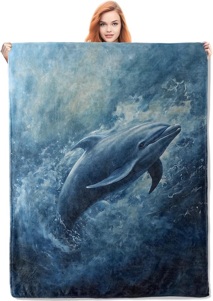 Dolphin Flannel Blanket, Dolphin Gifts, Ocean-Themed Blanket for Women, Soft Lightweight Throw Blankets for Bed Home Travel Decor 60" x 80"