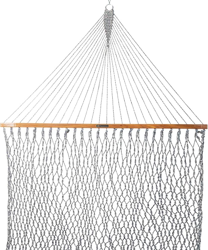 Original Pawleys Island 15DCOTNV Presidential Navy Oatmeal Heirloom Tweed DURACORD Rope Hammock w/Extension Chains & Tree Hooks, Handcrafted in The USA, 450 LB Weight Capacity, 13 ft. x 65 in.