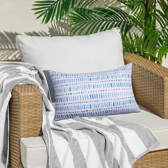 Pack of 2 12x20 Outdoor Pillows, Waterproof Throw Pillows with Inserts, Decorative Lumbar Pillows for Patio, Garden, Couch, Furniture, Sofa, Bed, Living Room(Pebble Blue)