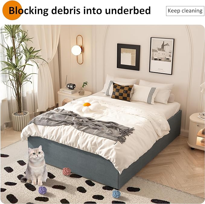 18 Inch Full Size Bed Frame with Skirt, Heavy Duty Metal Bed Frame Full, No Box Spring Needed, Support Up to 3000 lbs, Easy Assembly, Noise Free, Black