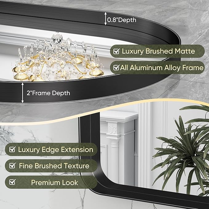 Suidia 22" x 30" Bathroom Mirror, Bathroom Vanity Mirror Metal Framed, Wall-Mounted Mirrors for Bedroom, Living Room, Entryway, Hallway, Black, Arch Style