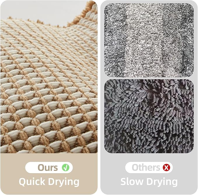 Waffle Runner Rug Bathroom, Long Boho Bathroom Rugs Non Slip Washable Super Absorbent Quick Dry Farmhouse Bath Decor, 72"x24" Khaki and White