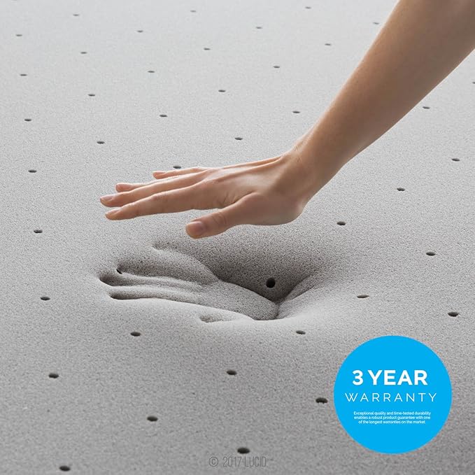 Lucid 3 Inch Ventilated Bamboo Charcoal Memory Foam Mattress Topper, CertiPUR-US Certified, Moisture and Odor Control-Twin