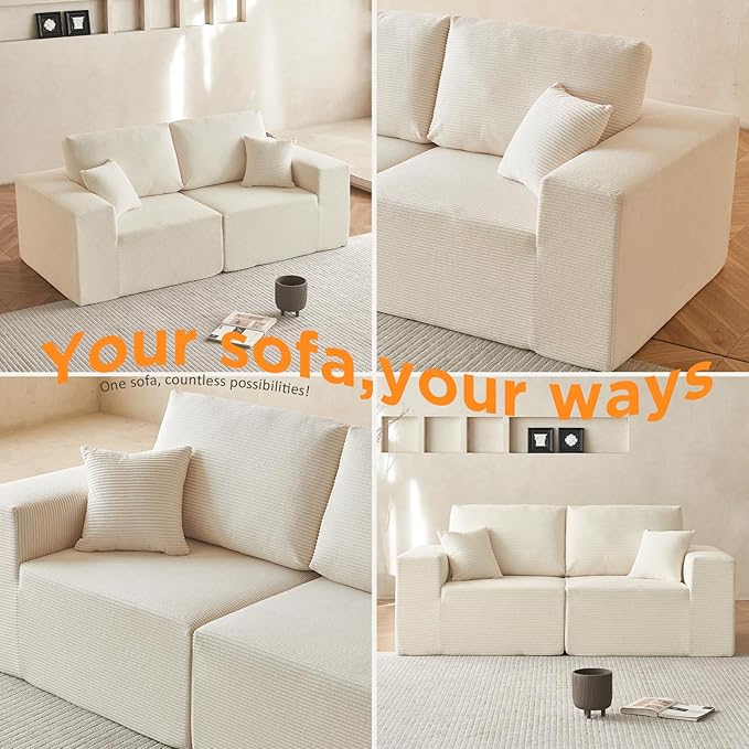 INGEROOM 79" Cloud Couch, Loveseat Sofa with Deep Seat, Modern Plush Corduroy Small Couch for Living Room Bedroom（Beige）