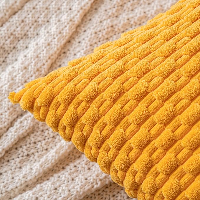 MIULEE Throw Pillow Covers Soft Corduroy Decorative Set of 2 Boho Striped Pillow Covers Pillowcases Farmhouse Home Decor for Couch Bed Sofa Living Room 20x20 Inch Golden Yellow