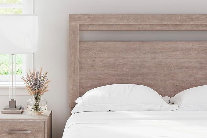 Signature Design by Ashley Flannia Modern Platform Headboard ONLY, Full, Grayish Brown