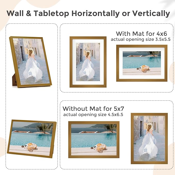 5x7 Picture | Metal Picture Frame With Mat For 4x6 | 5x7 Aluminum Frame | 5 x 7 Photo Frame | Plexiglass And Hanging Hardware Included | 5x7 Black Picture Frame | 3Pcs, Bronze