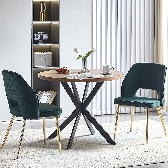 NORDICANA 3-Piece Dining Table Set for 2 - Space Saving 37-Inch Round Table and Chairs, 2 Seaters Dining Set with Upholstered Dining Chairs (Forest Green)