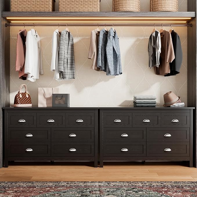 Wananlanen® Farmhouse Dresser for Bedroom, Antique Double Dresser & Chest of Drawer with Vintage Handle and Storage, Wooden Tall Rustic Organizer for Bedroom