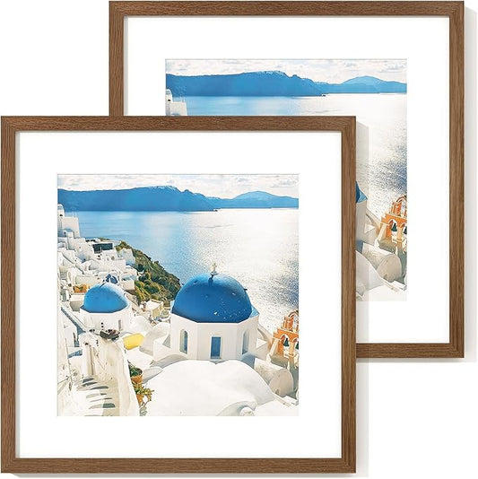 Axeman 16x16 Picture Frame with Mat for 12x12, Solid Oak Wood Square Picture Frame with Tempered Glass, Wooden Square Photo Frame 16''x16'' for Art Photo and Prints, Set of 2, Walnut