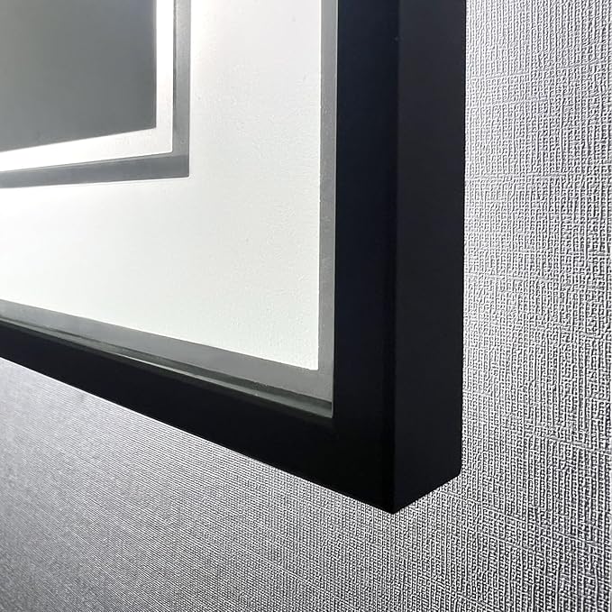 24" x 32" LED Bathroom Mirror with Lights Black Framed LED Mirror for Bathroom Lighted Bathroom Mirror Backlit and Front Black Aluminum Frame Anti-Fog Dimmable Vanity Adjustable Memory