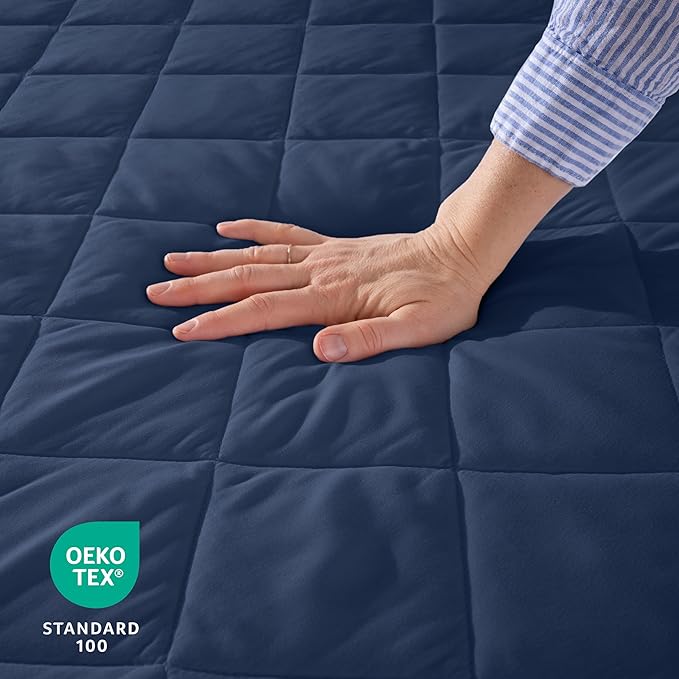 Bare Home Twin Quilted Fitted Mattress Pad - Cooling Mattress Cover - Easily Washable - Elastic Fitted Cover for Mattress - Stretch-to-Fit up to 15 Inches Deep (Twin, Dark Blue)