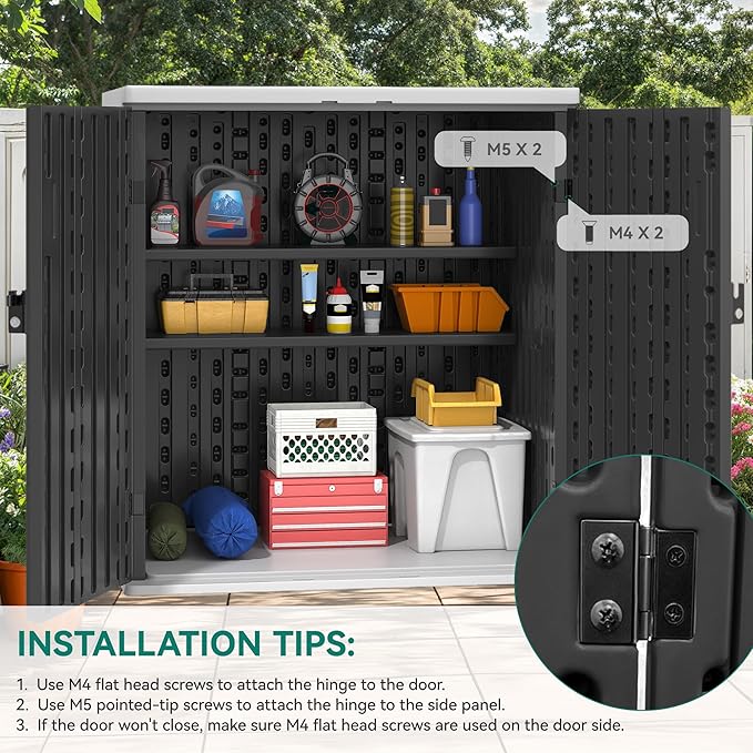 YITAHOME Outdoor Storage Cabinet with 2 Shelves, Waterproof Resin Horizontal Tool Shed, Lockable 15 cu. ft. Storage Shed for Patio, Garden, Yard, Dark Gray