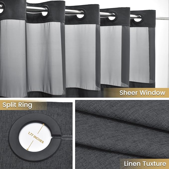 Small No Hook Shower Curtain with Snap in Liner, Polyester Textured Shower Curtain with Liner Set, Waterproof Washable Hotel Style Shower Curtains for Bathroom, 54Wx80H, Charcoal Grey