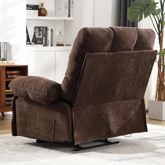 Oversized Recliner Chair Extra Wide Large Recliner for Adults 350lbs with Lumbar Support Pillow Nursery Chair Living Room (Manual, BROWN-6008)