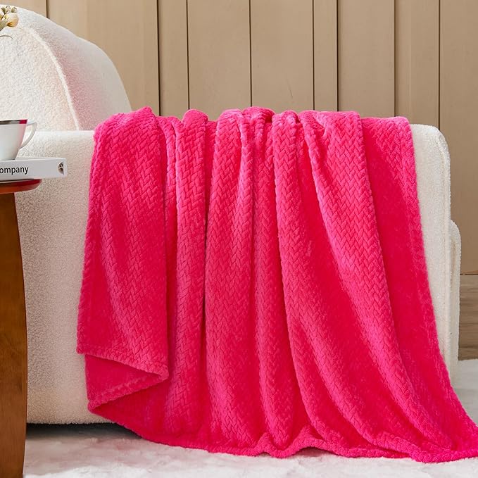 NEWCOSPLAY Super Soft Throw Blanket Dark Rose Red Premium Silky Flannel Fleece Leaves Pattern Lightweight Bed Blanket All Season Use (Dark Rose Red, Throw(50"x60"))